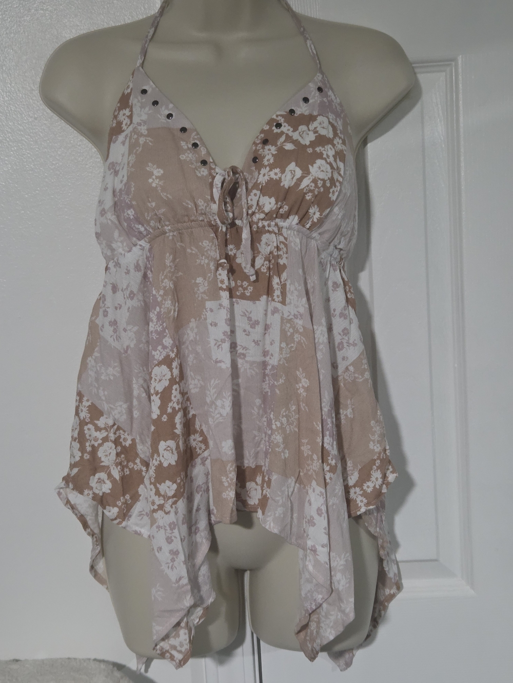Velvet Pale Blush Patchwork Floral Halter Camisole